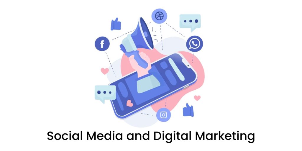 Illustration of social media and digital marketing integration for schools and coaching centers