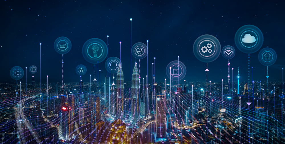 Smart city digital transformation for Colorado Springs businesses with AI-driven technology and data analytics icons.