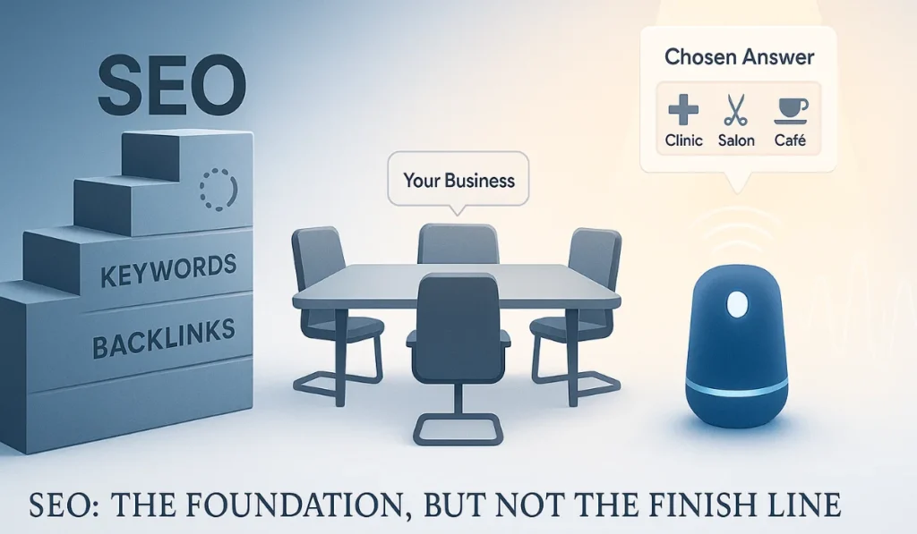  SEO (Search Engine Optimization) with icons, highlighting local business visibility in 2025