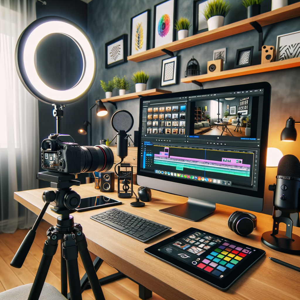 Professional content creation tools and modern workspace setup